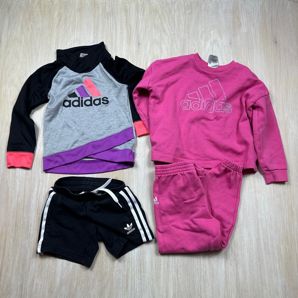 Adidas Originals 4 Piece Pink Athleisure Hoodie Jogger Shorts Clothing Lot 4T